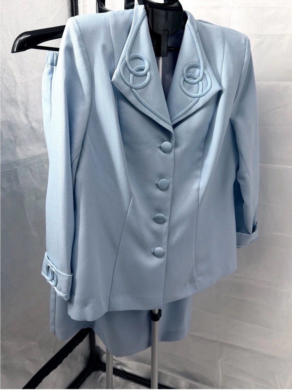 CHAD STEVENS Blue Satin Trim Skirt Suit Jacket Formal Church Sz 6 NEW No Offers